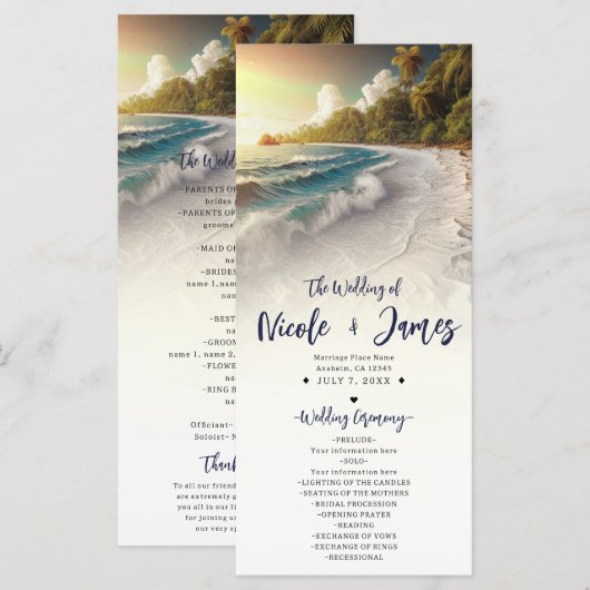 Programme de mariage côtier au coucher du soleil s (Devant / Derrière)