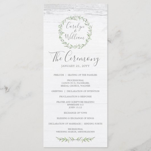 Programme de mariage Couronne de bois rustique et  (Devant)