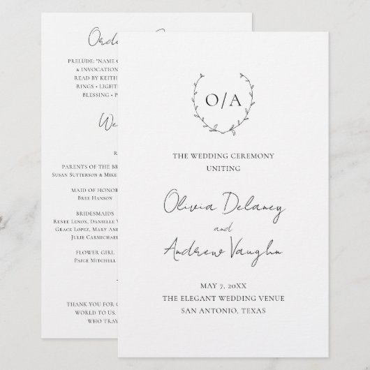 Programme de mariage Couronne de monogramme classi (Devant / Derrière)