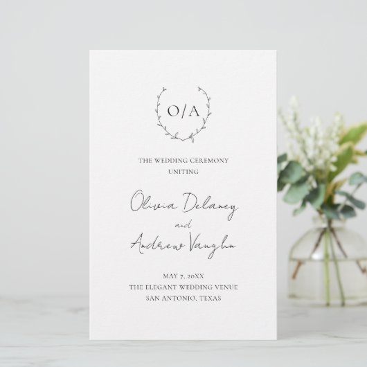 Programme de mariage Couronne de monogramme classi (Debout devant)