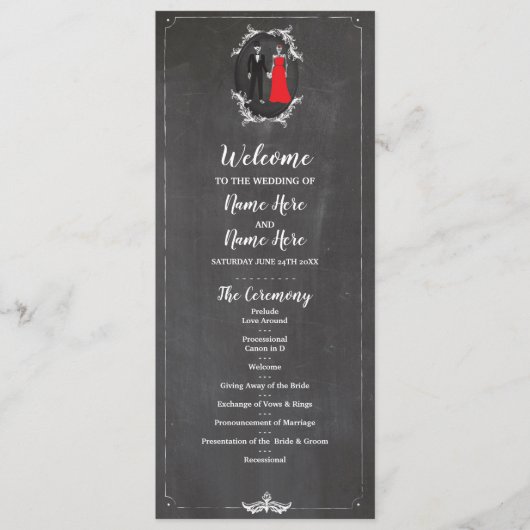 Programme de mariage crâne de squelettes Chalk Hal (Devant)