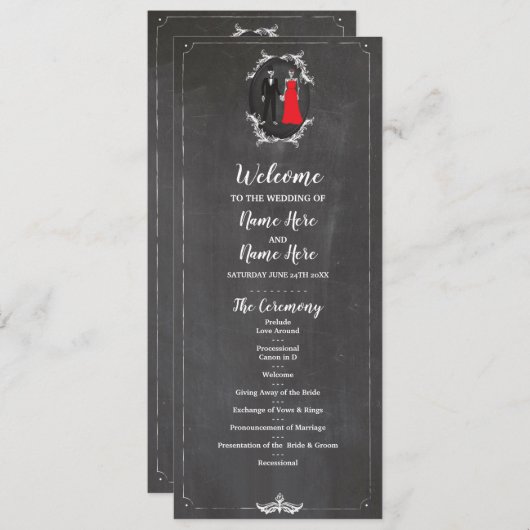 Programme de mariage crâne de squelettes Chalk Hal (Devant / Derrière)