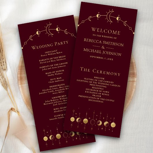 Programme de mariage croissant de lune Bourgogne c