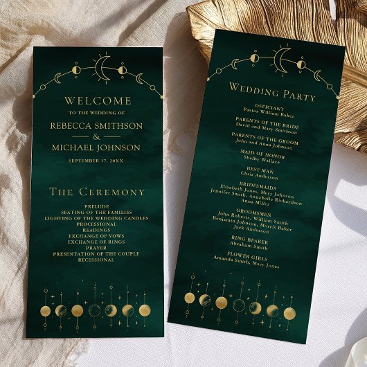 Programme de mariage Croissant d'or d'émeraude cél