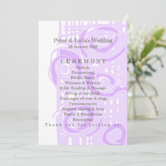 Programme de mariage Culture Mosaïque Floral Lilac (Debout devant)