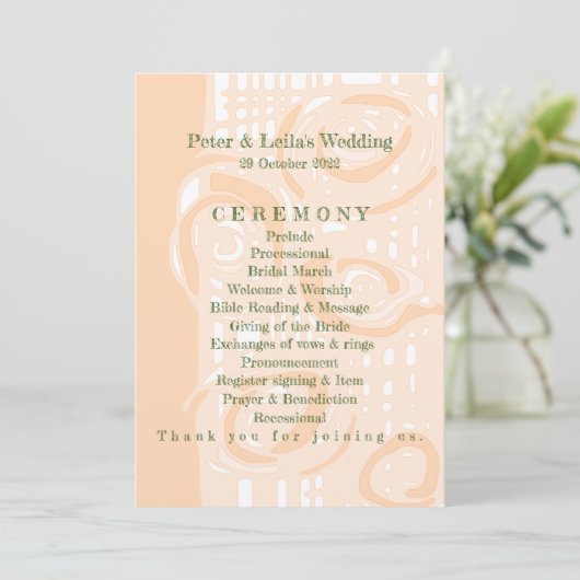 Programme de mariage Culture Mosaïque Flore Pêche (Debout devant)
