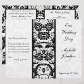 Programme de Mariage damassé Florale Noir, Blanc,  (Devant / Derrière)
