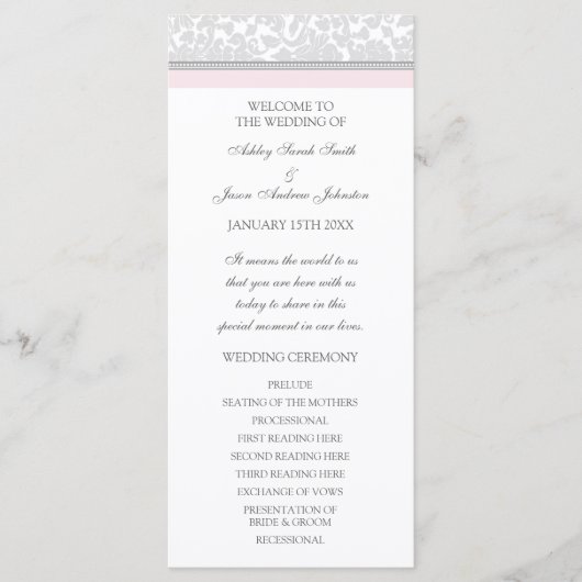 Programme de Mariage damassé gris rose (Devant)