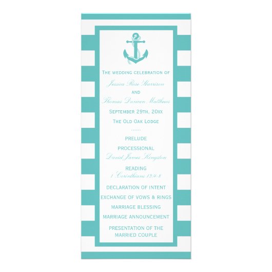 Programme de mariage d'Ancres de nuances turquoise (Devant)