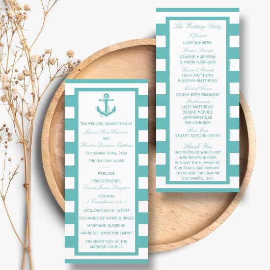 Programme de mariage d'Ancres de nuances turquoise
