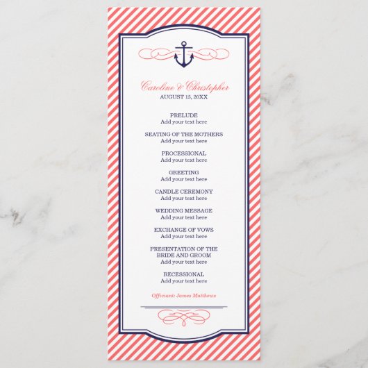 Programme de mariage d'Ancres nautiques de la Mari (Devant)