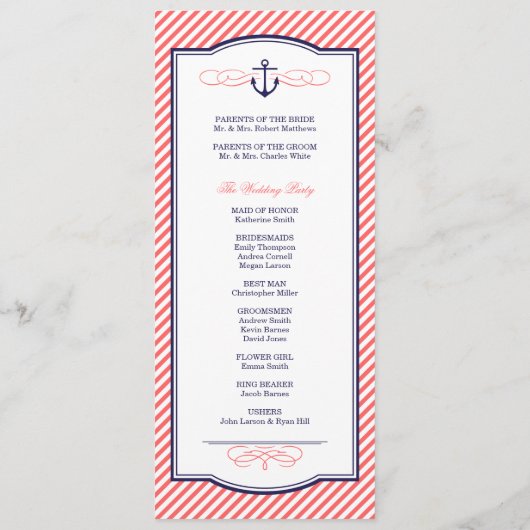 Programme de mariage d'Ancres nautiques de la Mari (Dos)