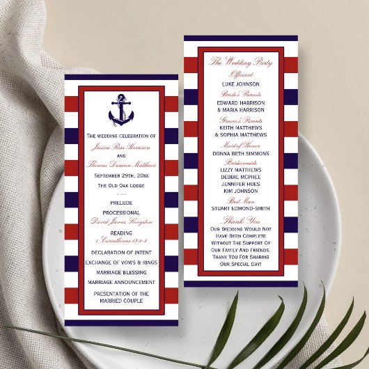 Programme de mariage d'Ancres nautiques Red & Navy