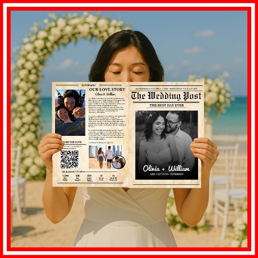 Programme de mariage dans un journal rustique avec
