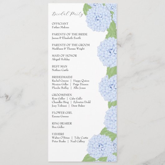 Programme de mariage d'aquarelle Blue Hydrangea (Dos)