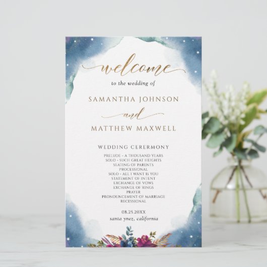 Programme de mariage d'aquarelle de nuit céleste (Debout devant)