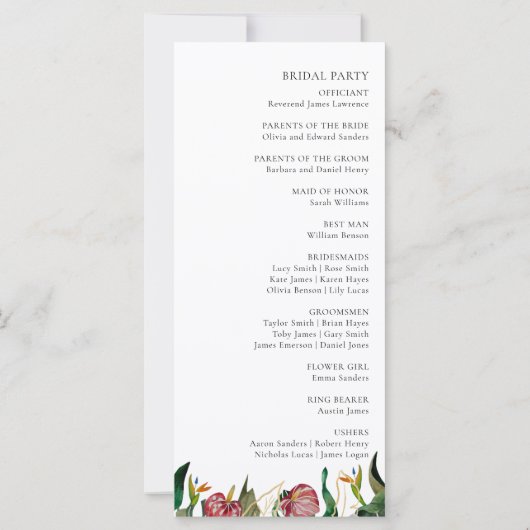 Programme de mariage d'aquarelle de verdure tropic (Dos)