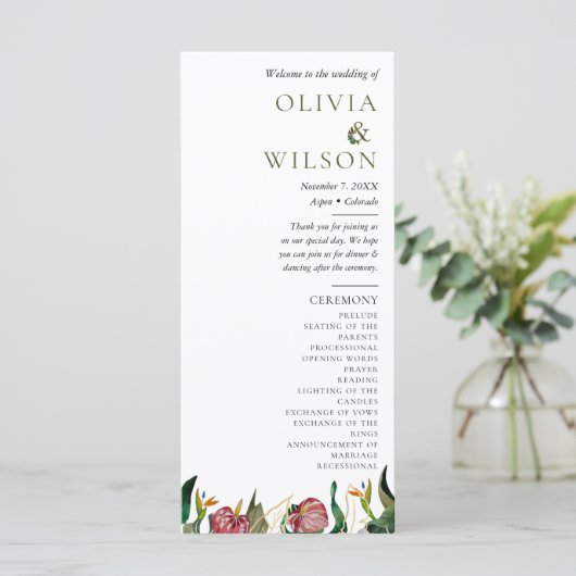 Programme de mariage d'aquarelle de verdure tropic (Debout devant)