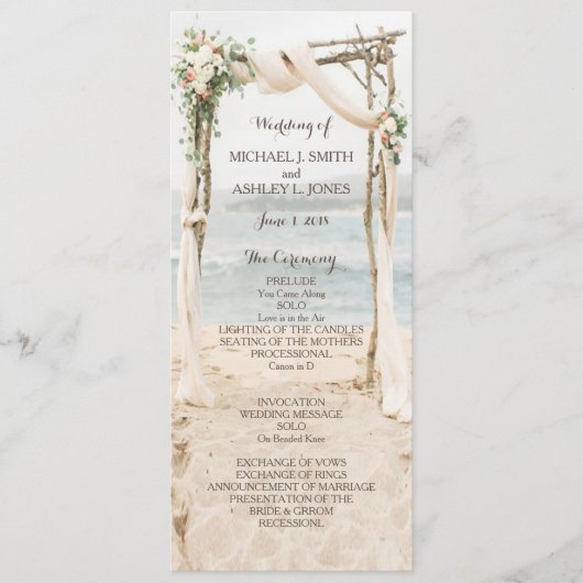 Programme de mariage d'arbor de plage (Devant)