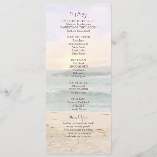 Programme de mariage d'arbor de plage (Dos)