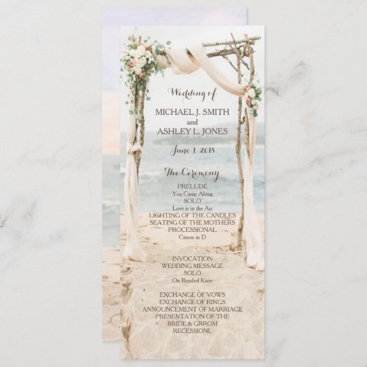 Programme de mariage d'arbor de plage (Devant / Derrière)