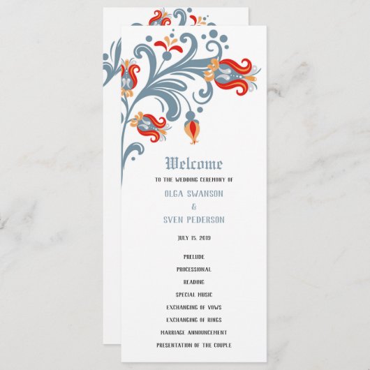 Programme de mariage d'art populaire scandinave (Devant / Derrière)