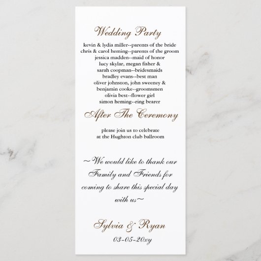 programme de mariage d'automne (Dos)