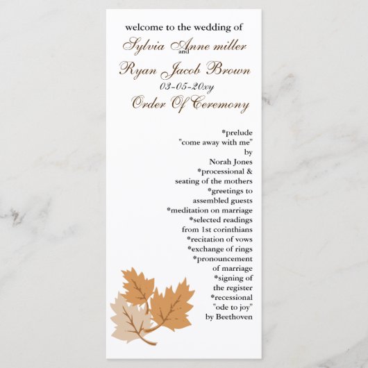 programme de mariage d'automne (Devant)