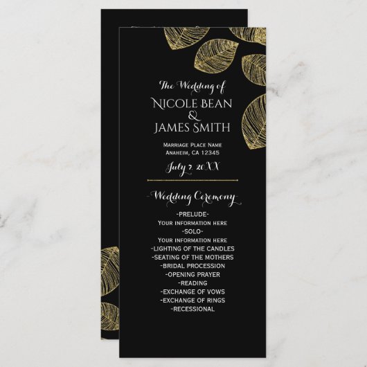 Programme de mariage d'automne noir Feuille d'or (Devant / Derrière)
