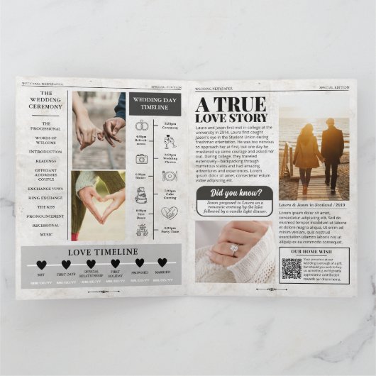 Programme de mariage de 4 pages Journal Mariage un (Intérieur)