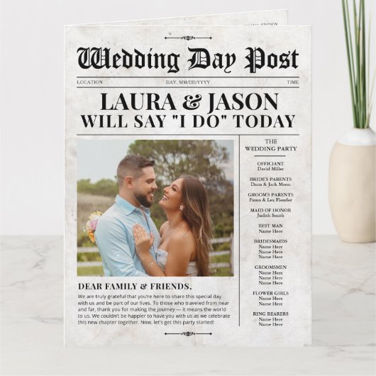 Programme de mariage de 4 pages Journal Mariage un (Devant)