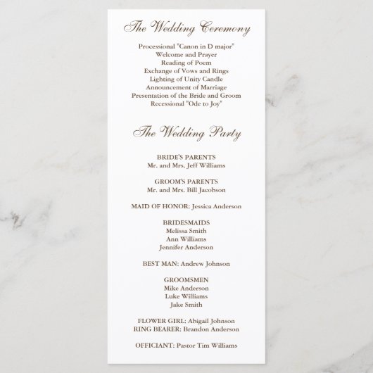 Programme de Mariage de automne de chêne Brown (Dos)