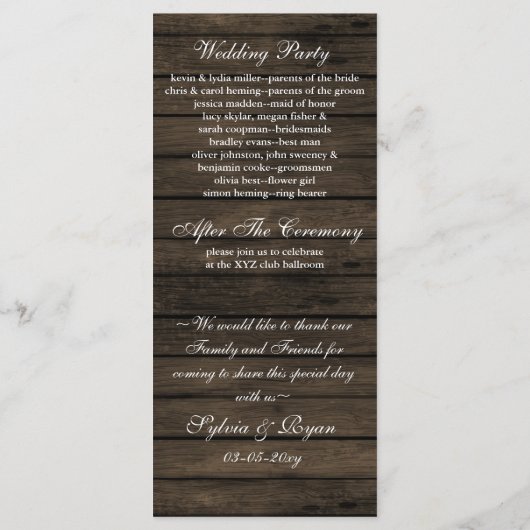 programme de mariage de automne rustique de barnwo (Dos)