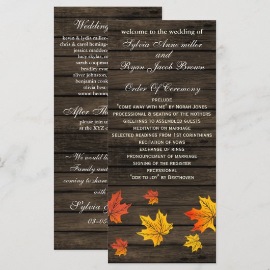 programme de mariage de automne rustique de barnwo (Devant / Derrière)