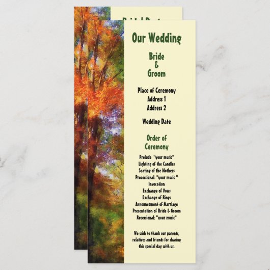 Programme de mariage de Bois Automne (Devant / Derrière)