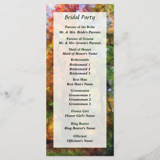 Programme de mariage de Bois Automne (Dos)