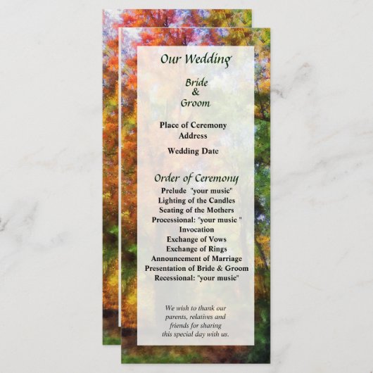 Programme de mariage de Bois Automne (Devant / Derrière)