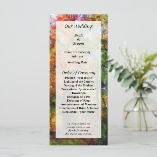 Programme de mariage de Bois Automne (Debout devant)