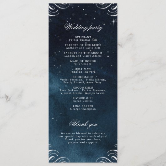 Programme de mariage de calligraphie argentée clas (Dos)