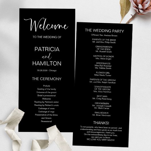 Programme de mariage de calligraphie moderne simpl
