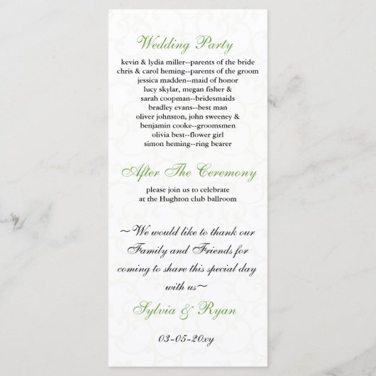 programme de mariage de chaux (Dos)