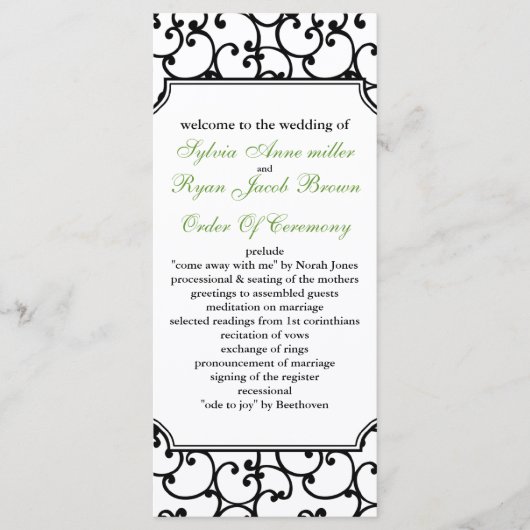 programme de mariage de chaux et de noirs (Devant)