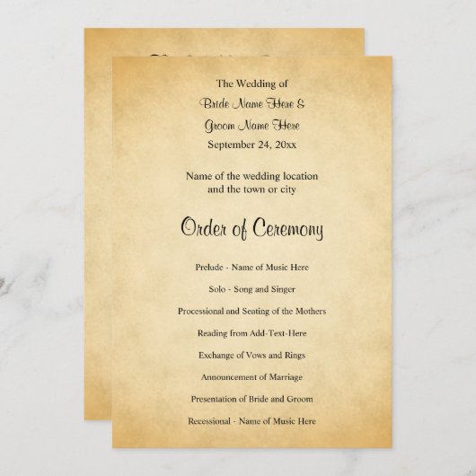 Programme de mariage de conception Motif parchemin (Devant / Derrière)