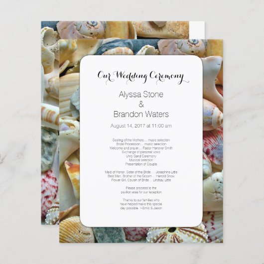 Programme de mariage de coquillages de petite plag (Devant / Derrière)