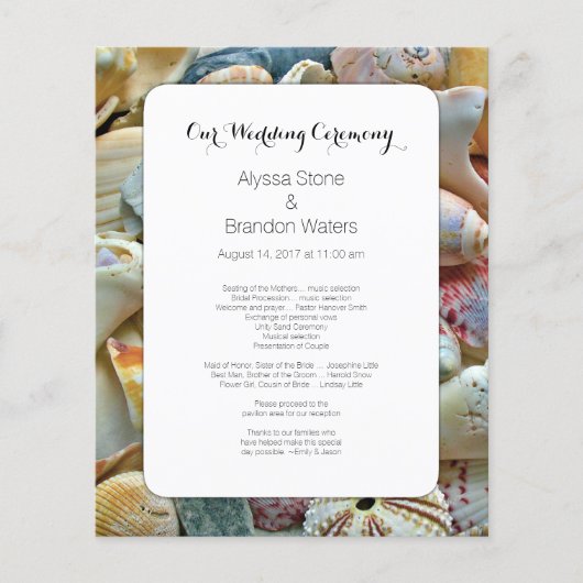 Programme de mariage de coquillages de petite plag (Devant)