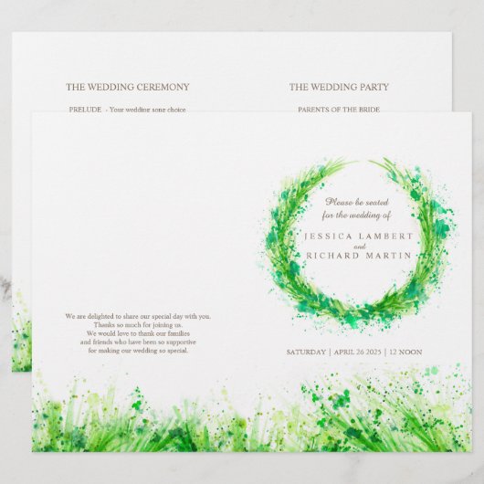 Programme de mariage de couronne de verdure d'aqua (Devant / Derrière)