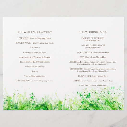 Programme de mariage de couronne de verdure d'aqua (Dos)