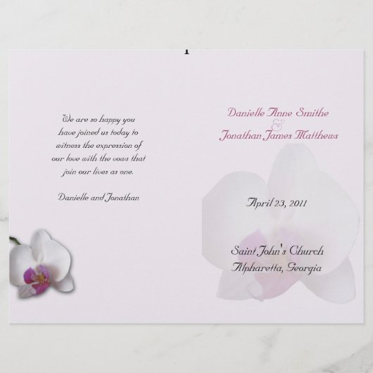 Programme de mariage de Danielle (Devant)