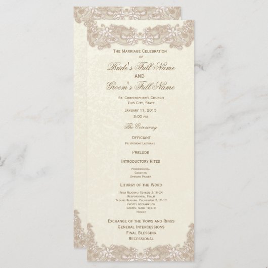 Programme de mariage de dentelle florale victorien (Devant / Derrière)