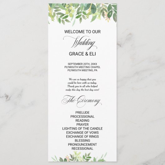 Programme de mariage de destination d'été verdoyan (Devant)